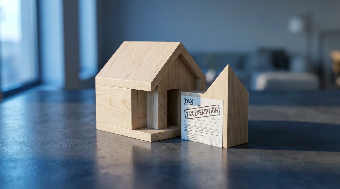 A macro shot of a miniature wooden house model with a section cut out.