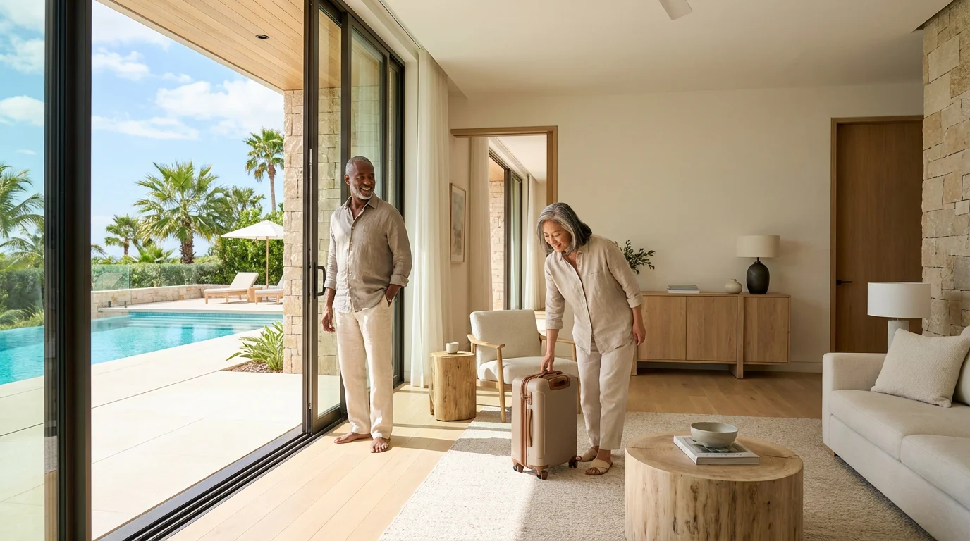 A retired couple arrives at their sunny, southern rental home for the winter.