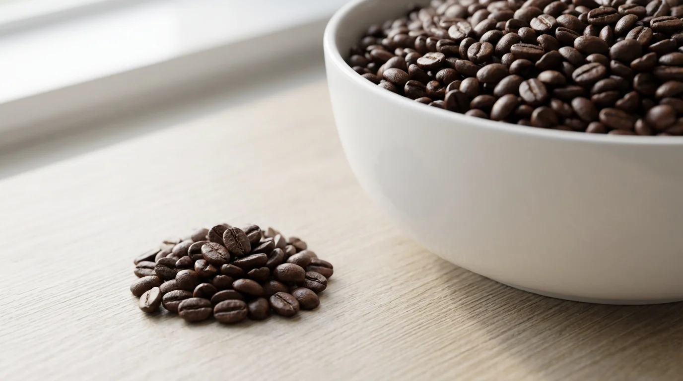 Close-up of a large bowl of coffee beans with a few beans separated beside it.