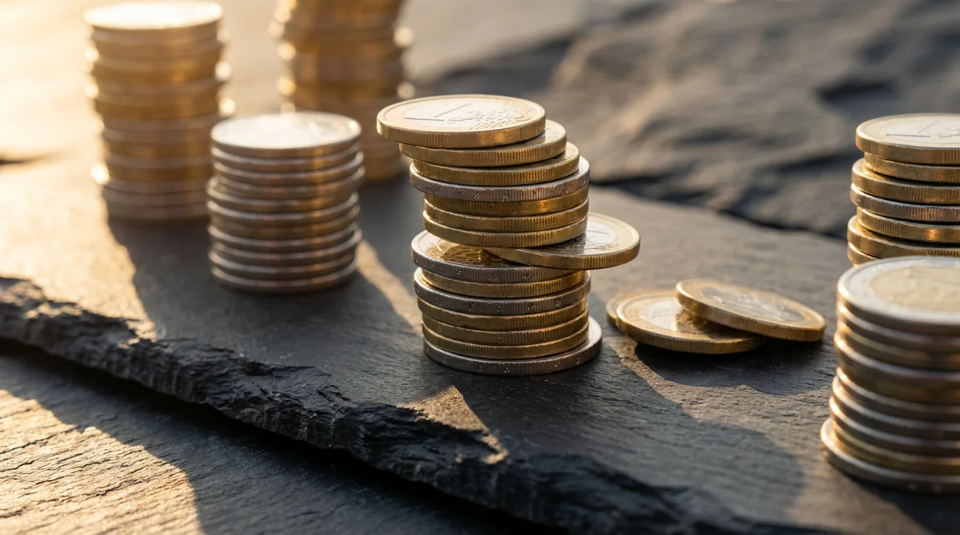 Close-up of stacked coins with a portion removed, representing a retirement tax burden.