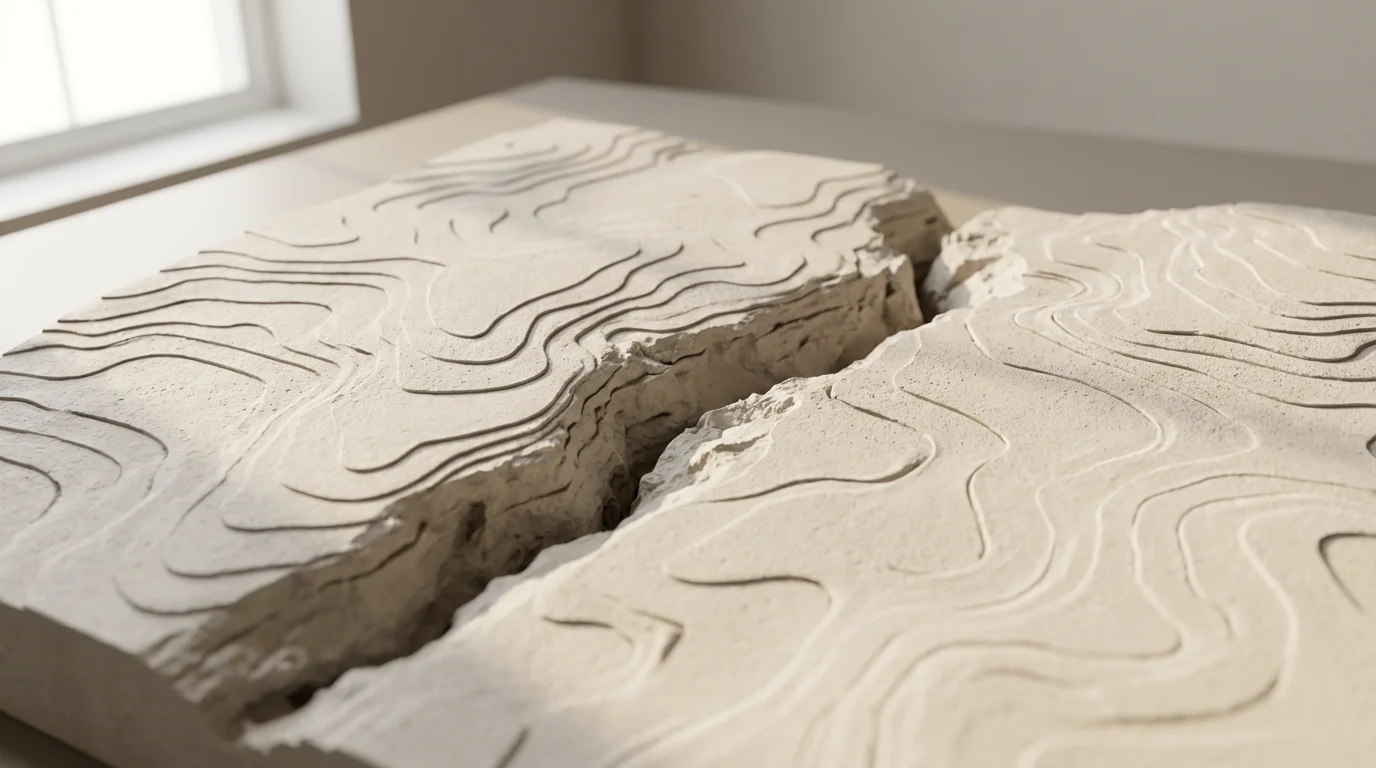 Macro photograph of a detailed topographical map showing a geological fault line.